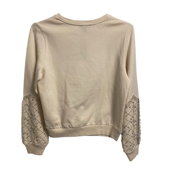 Express White Pearl Beaded Sleeve Sweatshirt Size XS NWT - Picture 5 of 6